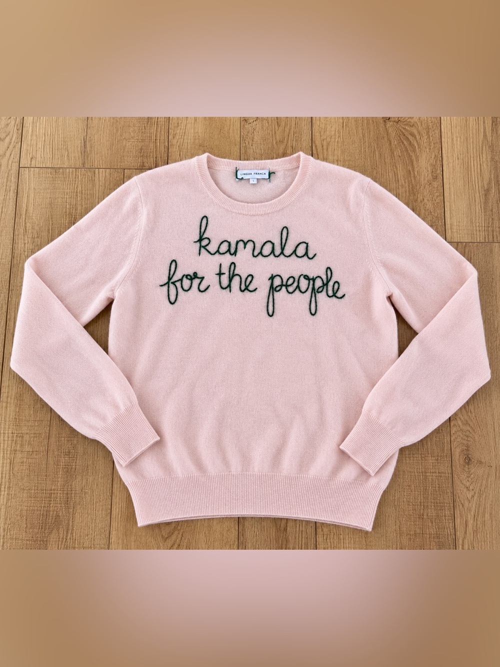 Lingua Franca Kamala For The People Cashmere Sweater Pink Green L